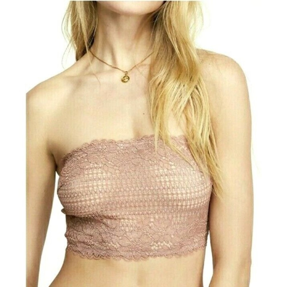 Free People Bralette M Camila Bandeau Crochet Lace Bra Top Vintage Rose Size M - Picture 2 of 8